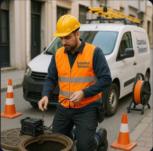 İstanbul Telekom fiber optik saha ekibi çalışma anı